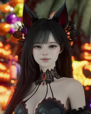 [ARI] Black long hair girl cat-like face